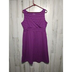 Eddie Bauer Striped Sleeveless Travel V-Neck Faux Wrap Dress Purple Large